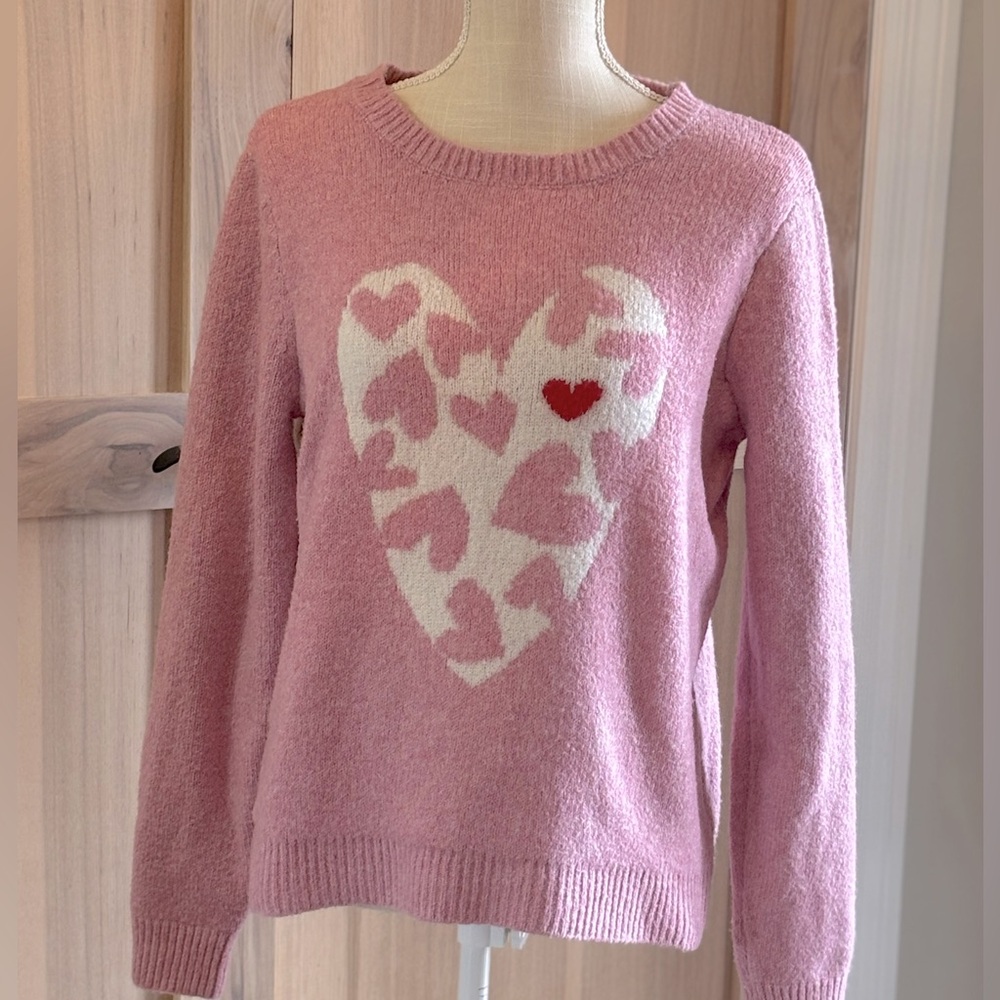 Cupcakes and Cashmere Anthropologie Pink Heart Sweater. Women’s Sz-L EUC